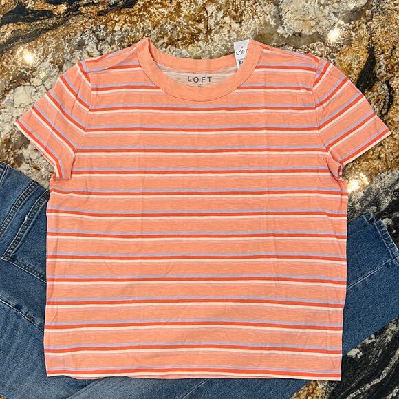 NWT LOFT Peach Breeze Striped Surf Cotton Crewneck Tee - Picture 10 of 11